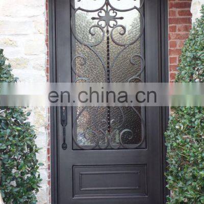 Patio Exterior Metal Gate Popular Handmade Grill Design Single Leaf Privacy Frosted Glass Entrance Wrought Iron Door photo-5