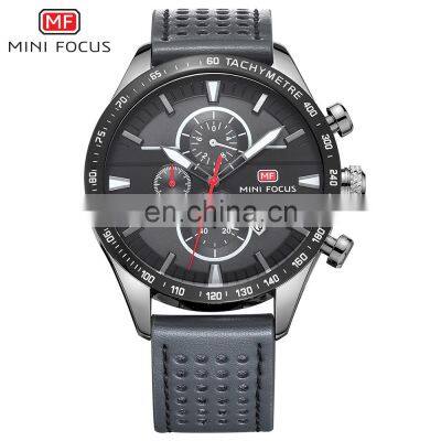 MINI FOCUS MF0002G 2018 New Fashion Big Dial Calendar Chronograph Analog Men Business Watches Luxury Leather Strap Dual Display photo-3