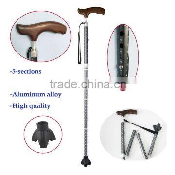 Aluminum alloy 5-section folding walking cane with shinning snowflake engrave                        
                                                Quality Choice