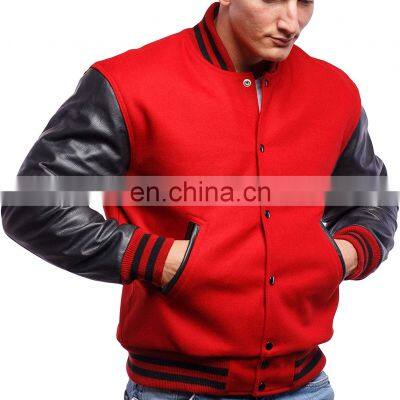 Wholesale Plain Men or Women Custom Black Baseball Letterman Varsity Jacket With Leather Sleeves photo-3