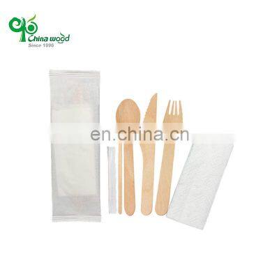 Yada Disposable Natural Wood Cutlery Spoon Fork Knife Sets Pack With Paper Wrapped Individually Disposable Cutlery Set photo-5