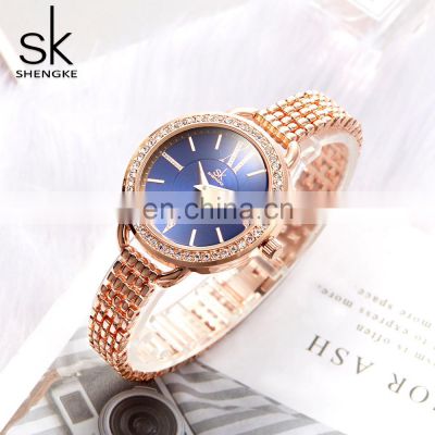 SHENGKE Feminine Bracelet Wristwatchs Lady Noctilucent Wrist Watchs Thin Rosegold Alloy Band Bracelet Watch