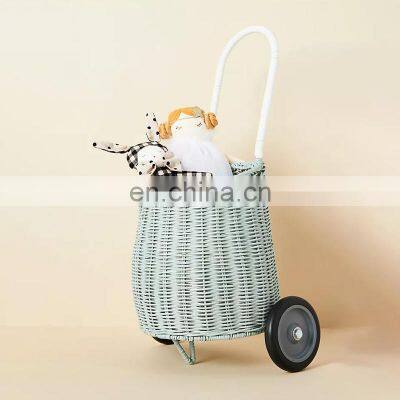 Hot sale Blue Rattan Luggy Basket Doll Stroller High Quality Wicker Basket for Home Organizing Wholesale Supplier