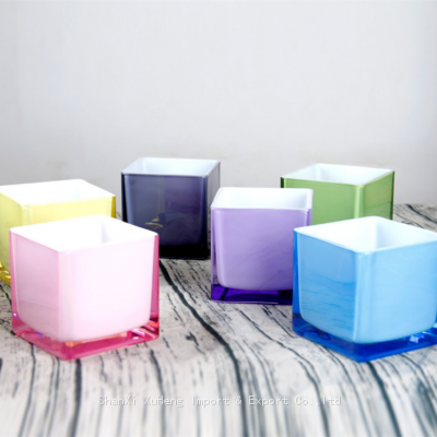 Spraying Inside White Black Colorful Square Candle Holder/Glass Candle Container/Glass Jar photo-5