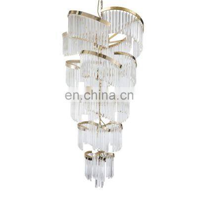 modern stairs chandelier pendant light villa rotating staircase light luxury long crystal chandelier