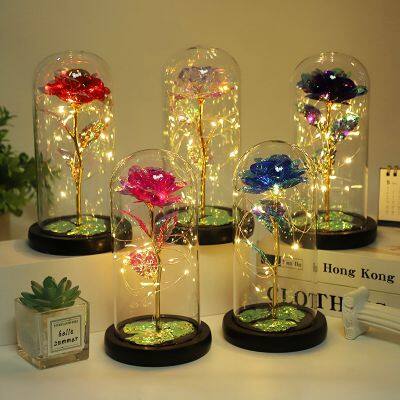 Led Galaxy 24k Gold Eternal Rose Light Up Rose Flower Gift Glass Dome Flower Lamp For Home Christmas Decorative Holiday Lighting