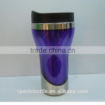 fashion design double wall steal inner plastic outer travel mug