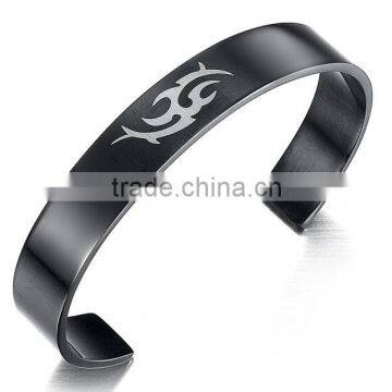 wholesale customized Black 316L Stainless Steel Open Cuff Tribal Bracelet for men