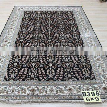 Handmade craft hand knotted black and white carpet