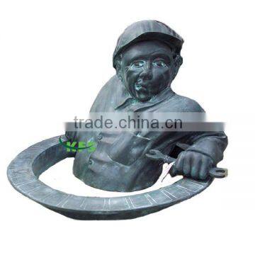 Bronze Utility worker in a Man-hole statue