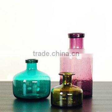 Color Glass Vase set; Hand Blown Art Glass Vase;