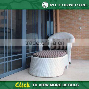 Small White Patio Furniture Wicker Lounge Chair and Ottoman