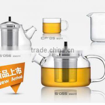 borosilicate heat resistant clear glass tea set with stainless steel infuser