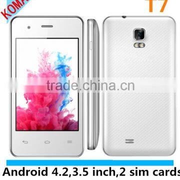 KOMAY new arrival cheap android os phone RDA 8810P RAM 256MB, ROM 512MB T7 smart phone with android 4.2.2