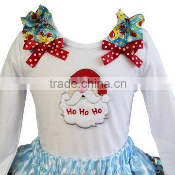 Xmas Blue Reindeer Ruffles Santa HoHoHo White Long Sleeves Tee