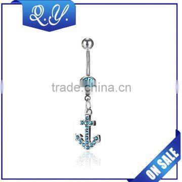 2016 Fashion Navel Ring Anchor Design Blue Gem Belly Barbells