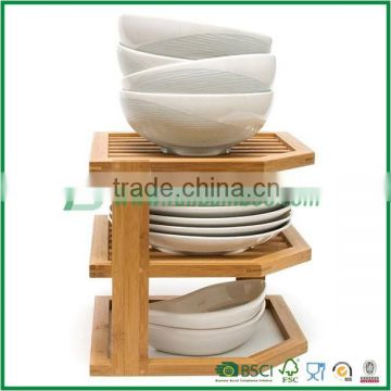 Bamboo 3-Tier Corner dish rack for kitchenware