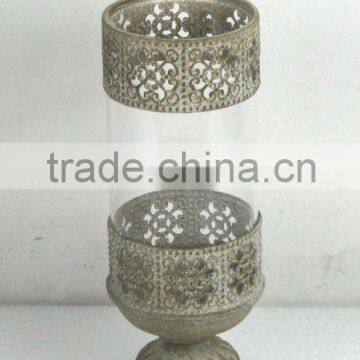 DIA10cm engraved pillar metal candle holder