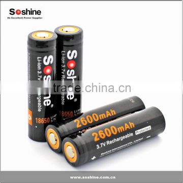 Soshine 3.7v 18650 2600mah li-ion battery for flashlight, power bank, ecig mods, power tools