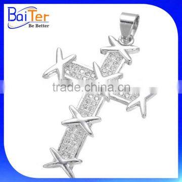 Fashion White Gold Plated Pave Cubic Zircon CZ 925 Sterling Silver Cross Pendant Necklace Pendant photo-5