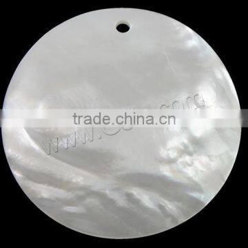 35x3mm White Flat Round Natural Freshwater Shell Pendants