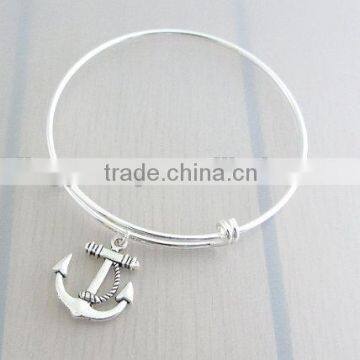 Factory Custom Adjustable wire Silver plated Anchor Charm Bracelet