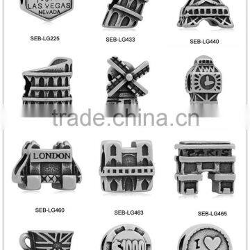 Ready Stock 12 Styles Tourism Landmark DIY Jewelry Findings Stainless Steel European Charm Beads SEB-LG225