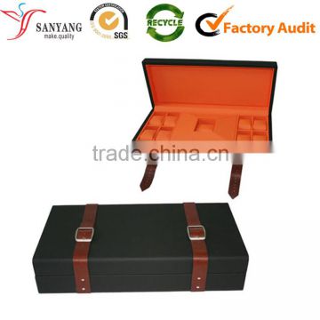 Leather watch box with strip for multiple single watch packing box