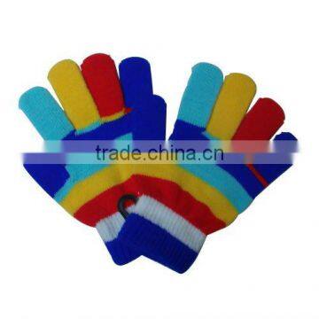 100% acrylic children knitted fashion magic glove with colorful stripes