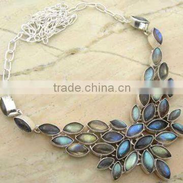 38.40ctw Genuine LABRADORITE & .925 Sterling Silver Necklace Jewelry Wholesale