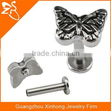 Casting Butterfly Shaped Lip Piecing Body Jewelry Fashion Screw Fit Lip Stud Rings Labret