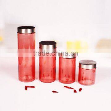 4pcs red glass storage jar set