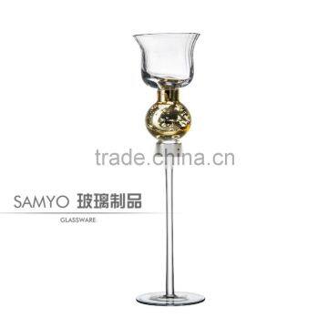 Samyo Glassware Manufacturer Mouth Blown Red Sipral Line Candle Holder photo-3