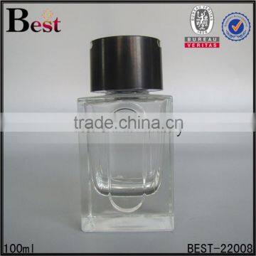 100ml flat shape empty glass perfume bottle, black cap in iran