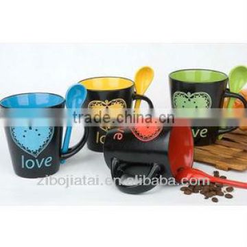 12oz Inner Glazed Conical Stoneware Spoon Mug with Heart Imprint