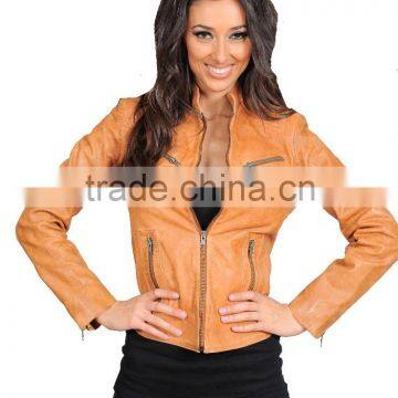 2013 New Design Painted Leather Jacket Studded Sexy Lady Leather Fashion Jacket