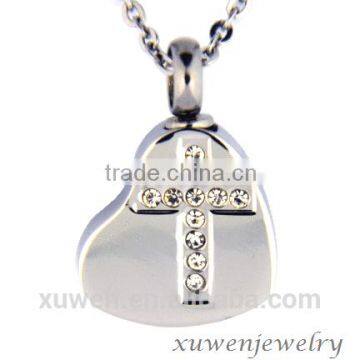 centered cross CZ 316l stainless steel jewelry cremation ashes pendant