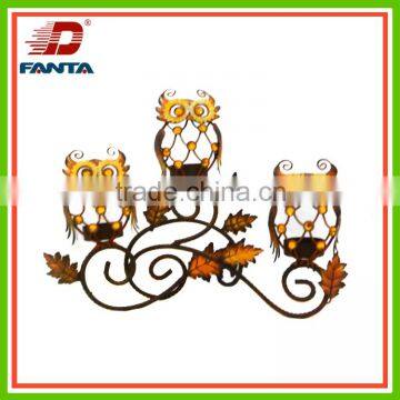 Autumn Festival metal 3 owls on twig with tea light holder