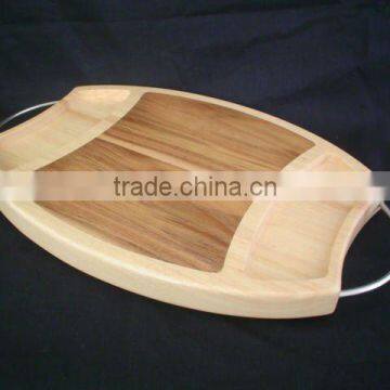 wooden cutting board with metal handle