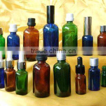 Coloured glass essential oil bottle