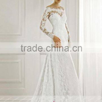 LC33 Elegant Off The Shoulder Long Sleeve Wedding Dress Boat Neck See Through Mermaid Vestido De Casamento 2015