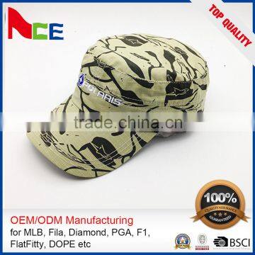 100% Cotton Hats Panel 3d Embroidery Fitted Custom Snapback Military Cap