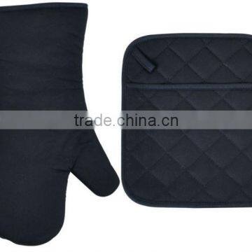 HIGH QUALITY BLACK DYED AND STAIN-RESISTANT COTTON (OVEN MITT& POT HOLDER) KITCHEN SET