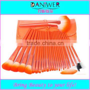 Nice design Orange 24pcs Synthetic makeup brush set,Hair brush with pouch