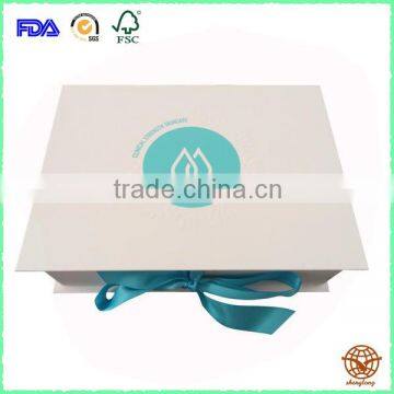 White Foldable Magnetic Closure Cardboard Box with Ribbon