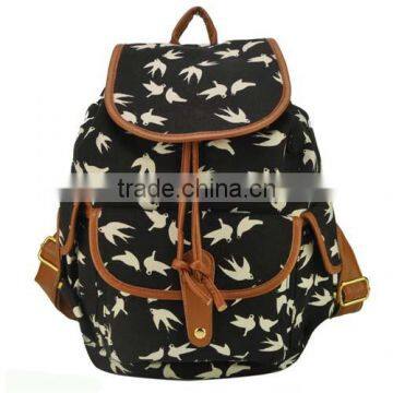 Drawstring Bird Print Canvas Backpack Bag (BBC016)