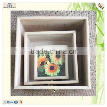 Wholesale Square Glass Lid Wooden Flower Rose Box