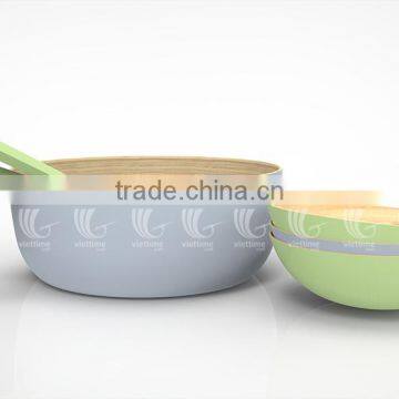 Handmade Bamboo Salad Bowls With New Color, Set Lacquered Bamboo Bowls and Spoons photo-4