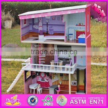 2016 New Design Girls Pretend Play Super Model Wooden Dollhouse W06A151 photo-2