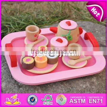 2017 New Design Pretend Play Toys Girls Pink Wooden Tea Set Toy W10B181 photo-1